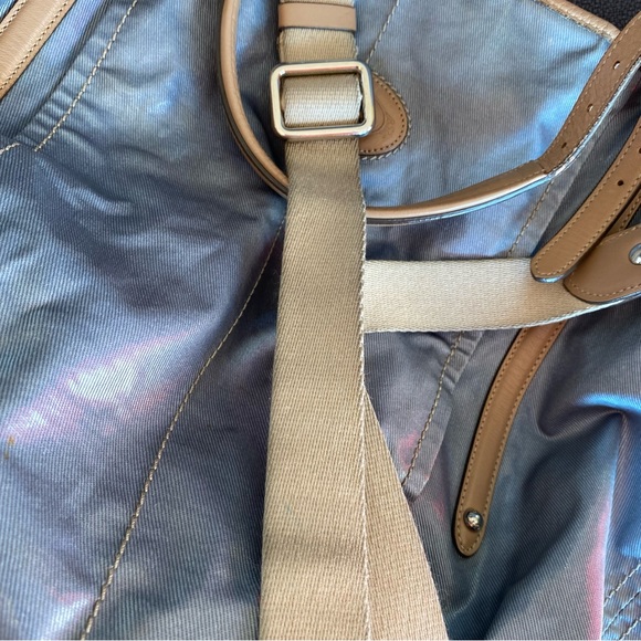 Tods coated canvas two way bag blue with tan leather trim - Picture 7 of 15